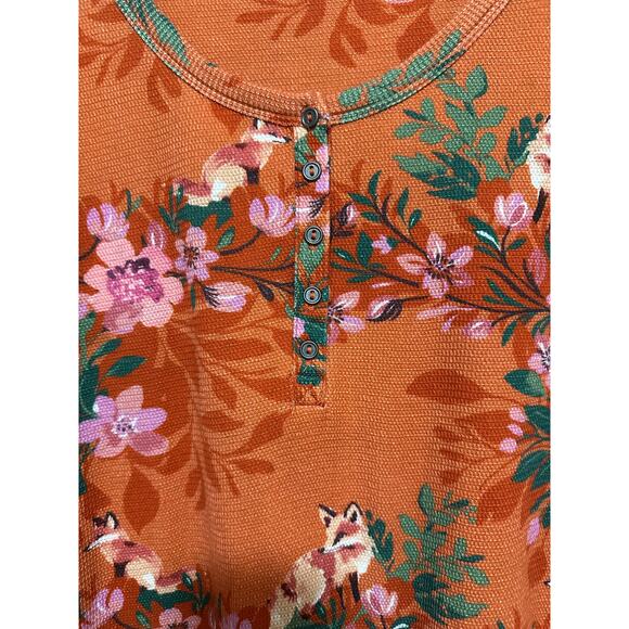 Sundance Mountain Foxes Henley Petite M Thermal Waffle Knit floral whimsy Foxes - Picture 4 of 7